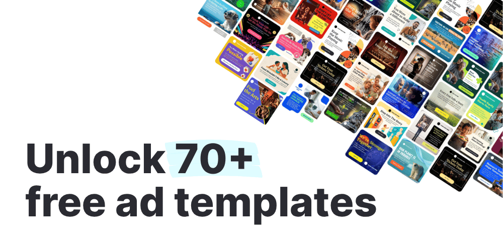 Text: Unlock 70+ free ad templates
