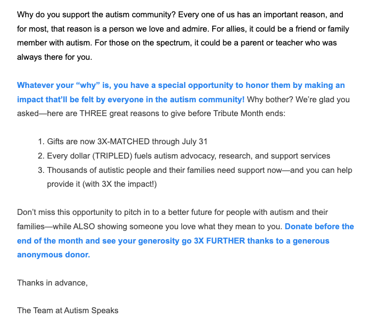 Autism Speaks email