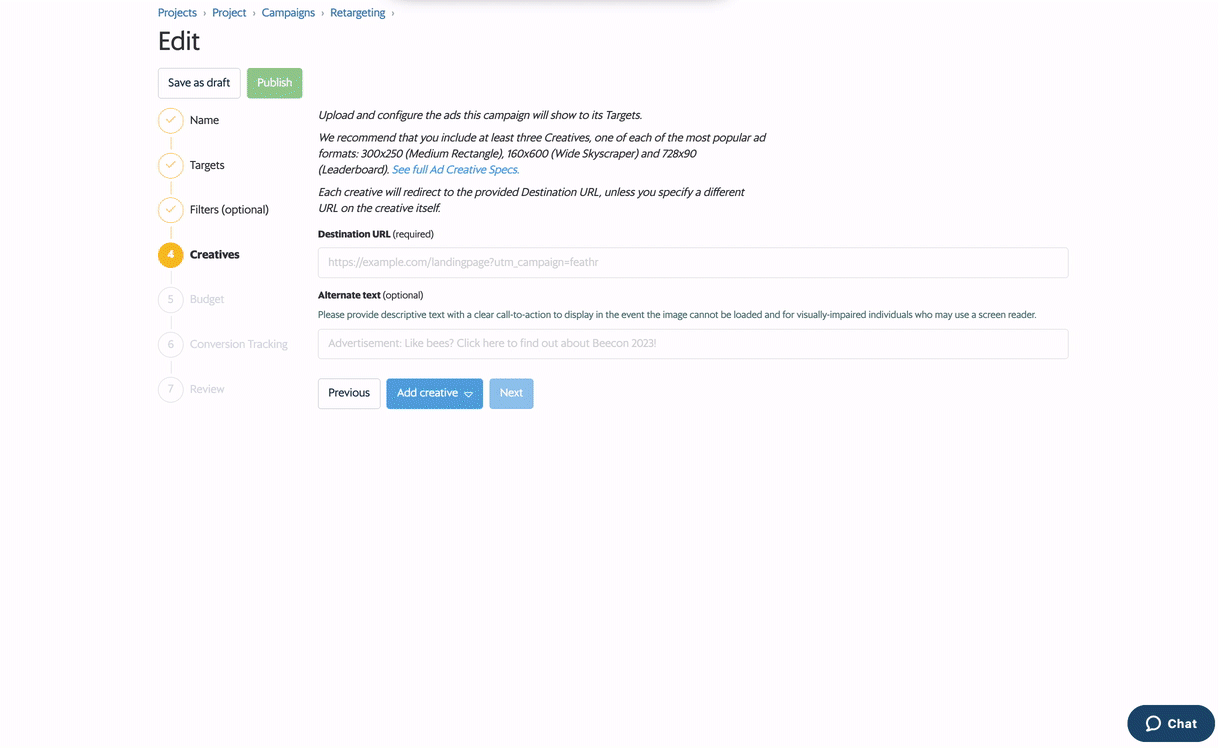 Build creative from campaign wizard