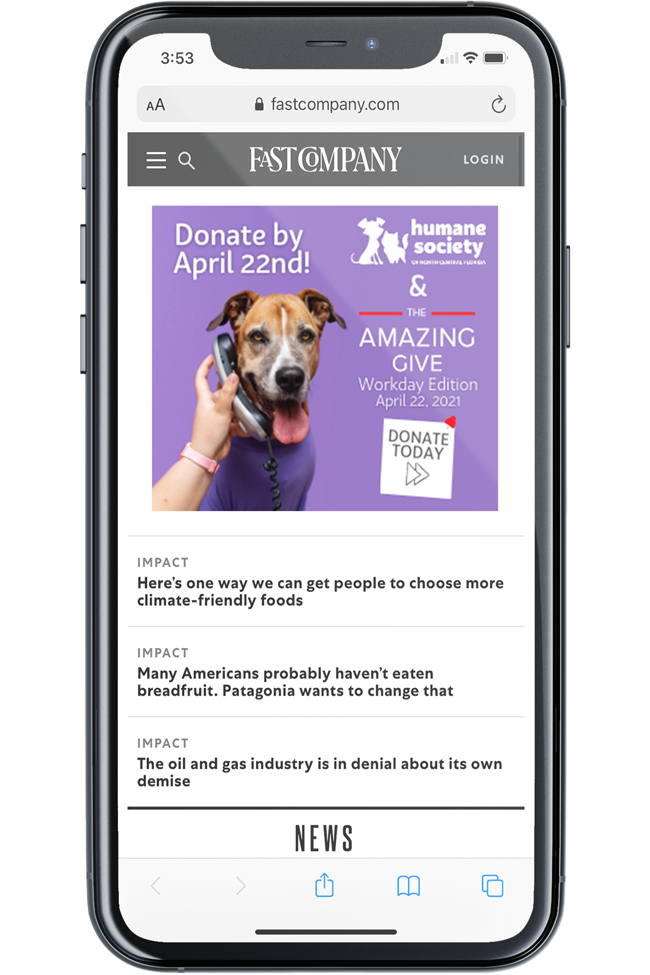 Humane Society NCF Amazing Give Ad on Phone