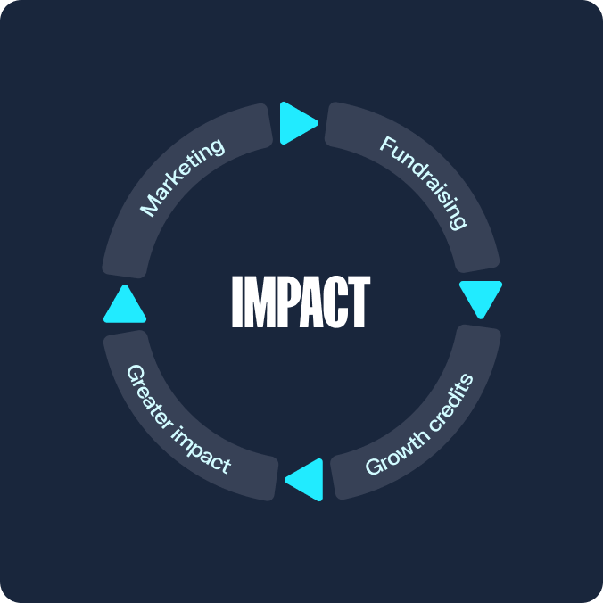 Flywheel showing impact of fundraising, growth credits, and marketing together