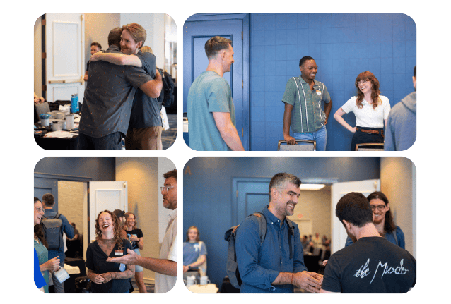 Feathr staff interacting at an iWings all company meeting