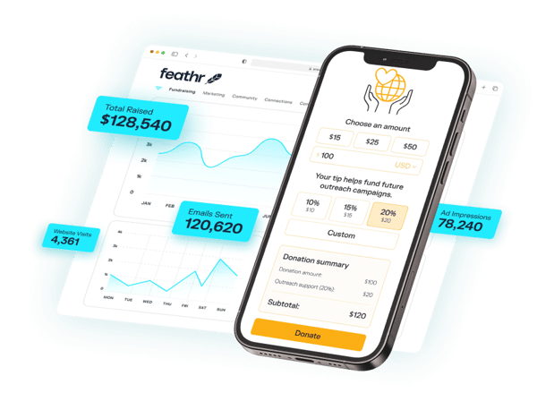 Illustration showing impact of Feathr's fundraising platform for nonprofits