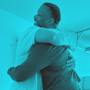 Guiding Light: young man one year sober hug from mentor