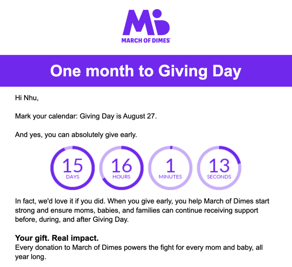 March of Dimes Giving Day Reminder Email