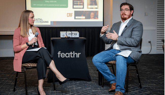 Kimberly, Feathr, and Caleb, CRF, talk about fundraising